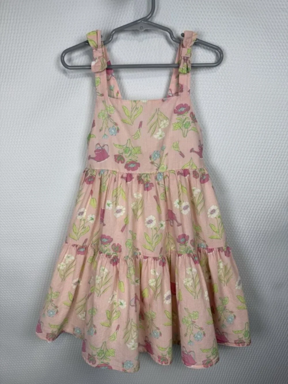 Sigrid Olsen Kids Girls Size 4 Summer Dress Pink Floral Cotton Lined Tiered